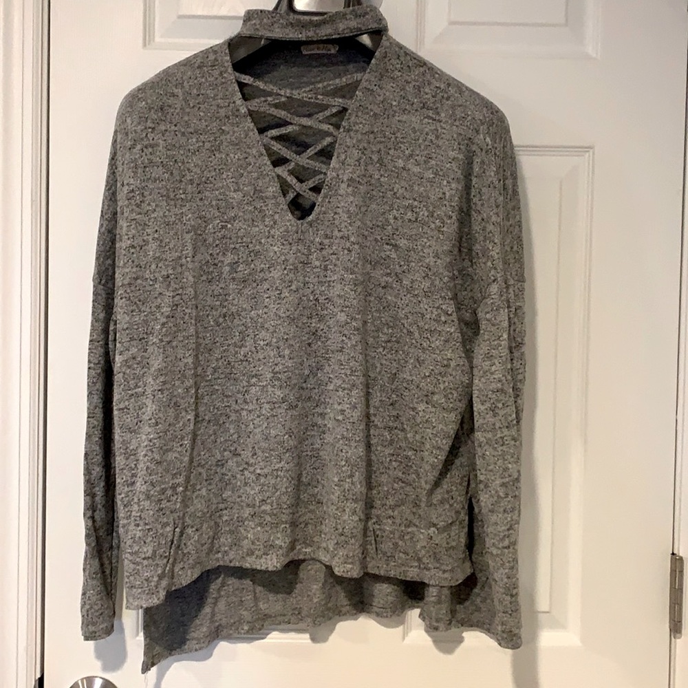 Cross V Neck Long Sleeve Shirt